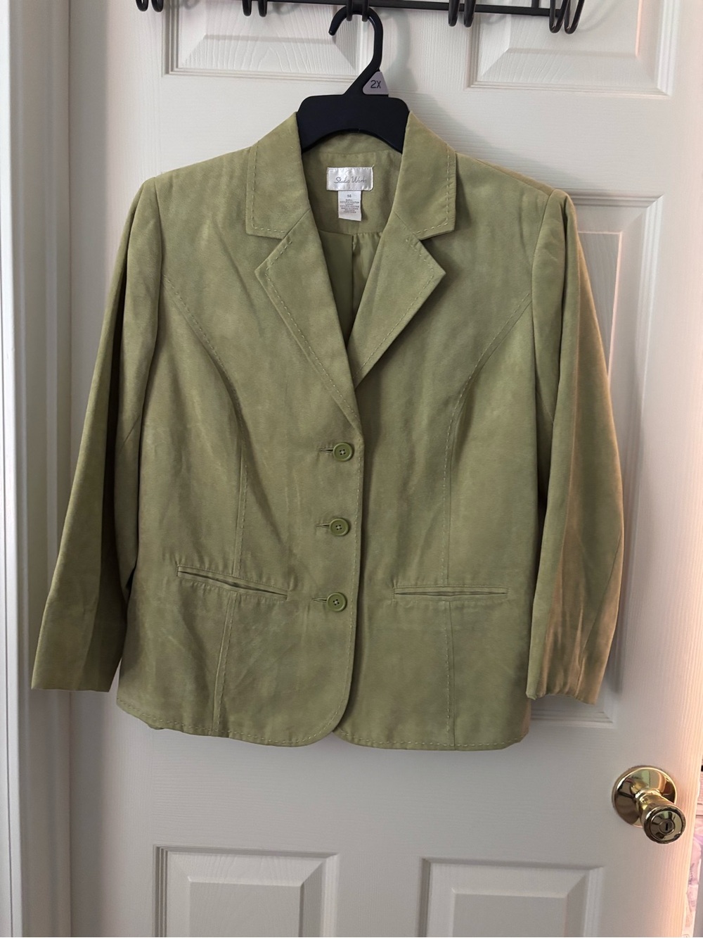 Studio Works Olive Green Suede Three-Button Blazer